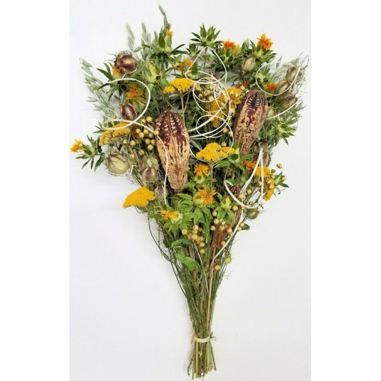 Dried Yellow Flower and Pod Bouquet