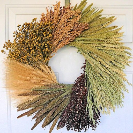 Dried Assorted Grains Wreath - 19 inch Wheat Wreath