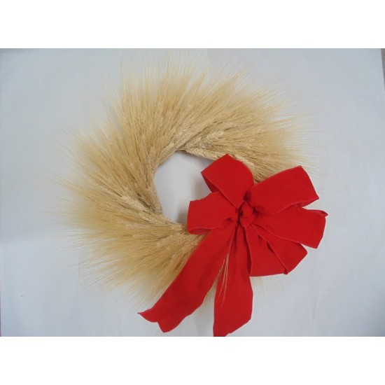Natural Christmas Wheat Wreath - 19 inch with Red Bow