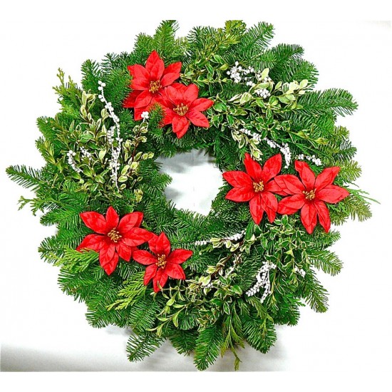 Fresh Holiday Poinsettia Noble Fir Wreath